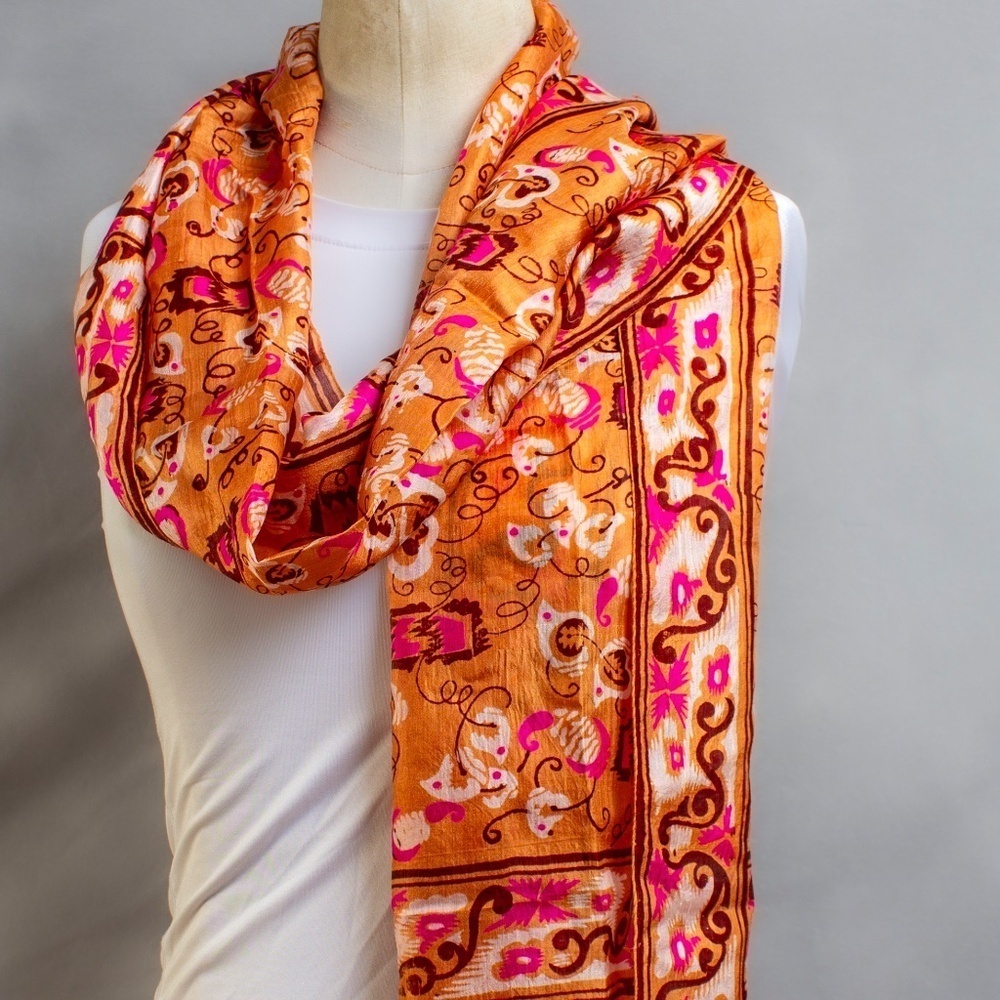 Vintage Silk Boho Hair Scarf | 1970s Long Silk Scarf | Vibrant Colors - Picture 8 of 8